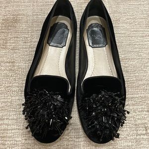 Christian Dior black velvet loafers with bead embellishment. Size 35.5.